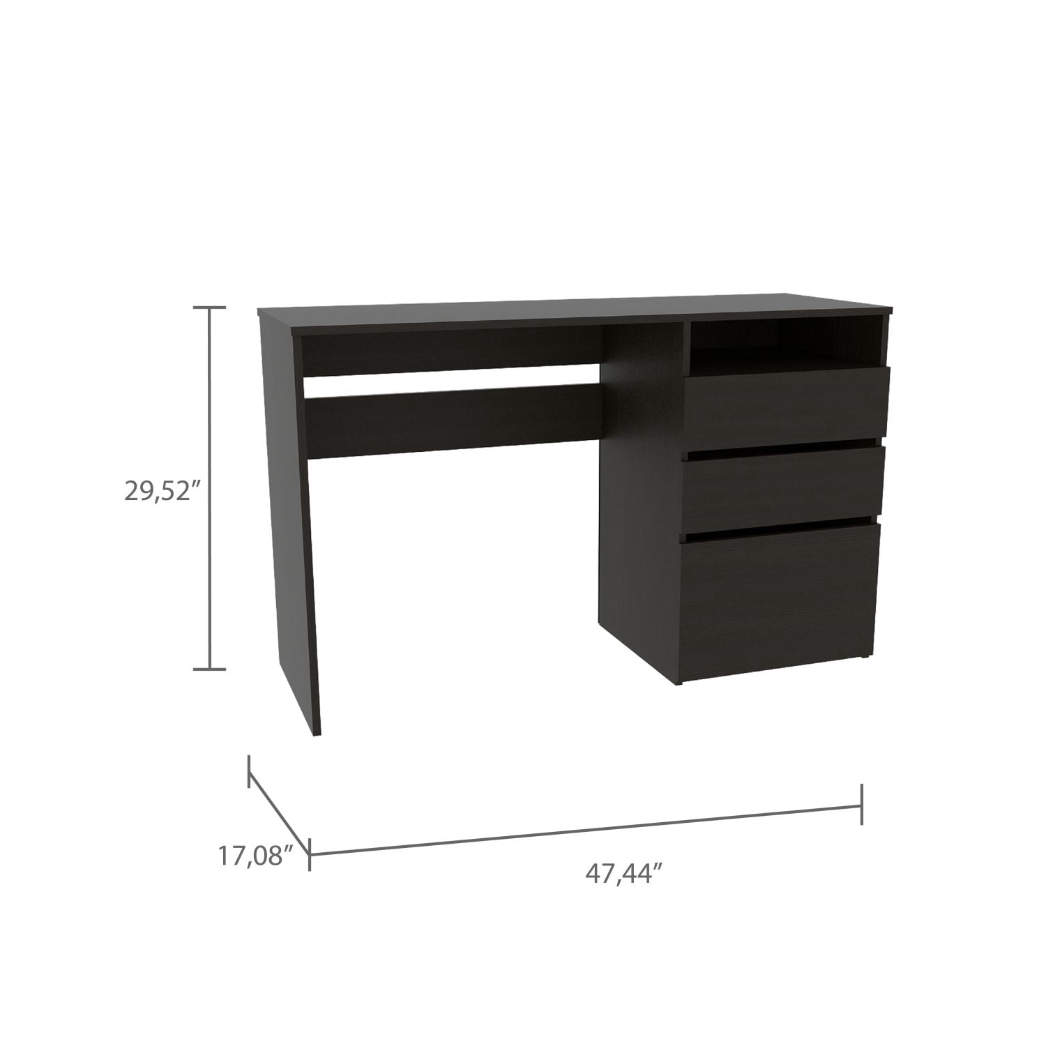 Asteroutdoor Wenge 3-Drawer 1-Shelf Computer Desk, 47.4 in Wide