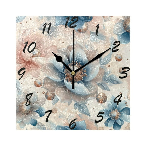 Square Wall Clock Silent Non-Ticking Battery Operated Retro 7.78" Clock for Bedroom Living Room Decor Large Glitter Flowers