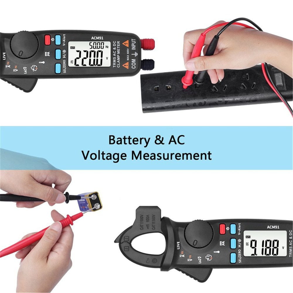 ACM91 AC//DC Car Digital Clamp Meter Auto-Range NCV Temp Low Current T-RMS Set US