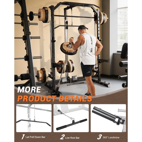 MROOBEST 1000LBS Power Cage Smith Machine Home Gym – Multi Functional Strength Training Equipment Pure Black
