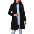 thumbnail image 2 of INSPIRE CHIC Womens' Fall Winter Button Front Closure Mock Neck Woolen Coat with Pockets Black L, 2 of 5