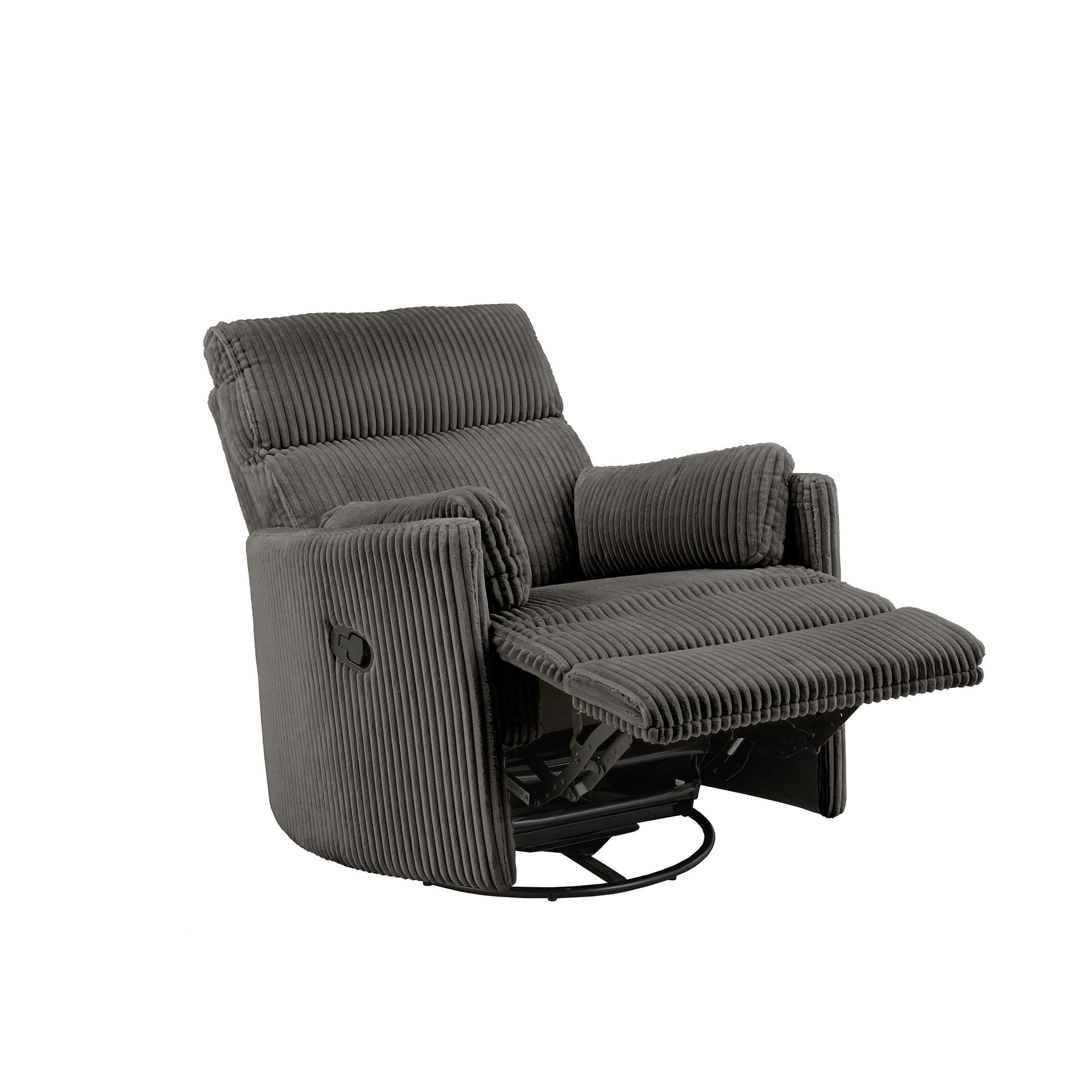 Weston Home Sloan Plush Corduroy Fabric Manual Swivel Glider Recliner, Dark Gray