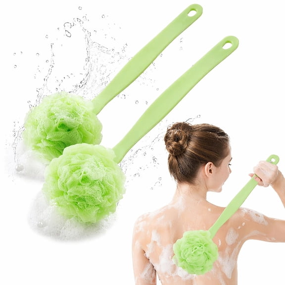 2Pcs Loofah Sponge Back Scrubber 17 Inch Exfoliating Loofah Bath Brush On a Stick Large Sponge Shower Scrubber with Long Handle For Men & Women