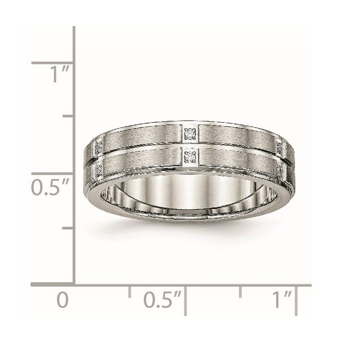 6mm Stainless Steel Brushed and Polished Grooved Ridged Edge Cubic Zirconia Ring Size 12.5 Ring for Women