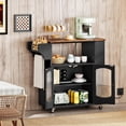 thumbnail image 4 of Kitchen Island with Power Outlet, Rolling Kitchen Island with Glass Doors and Open Storage Shelf, Island Table with Spice Rack, Towel Rack for Kitchen, Rustic Brown and Black, 4 of 9