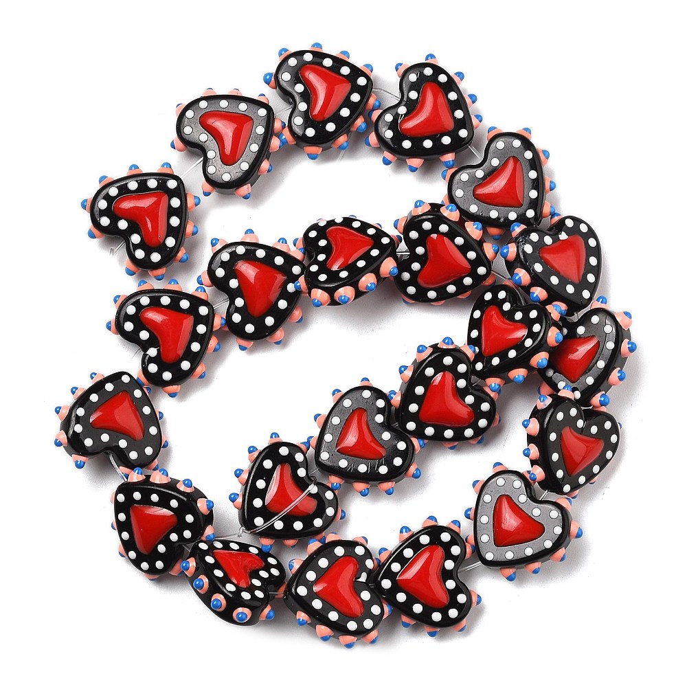Baking Painted Glass Bumpy Beads Heart with Enamel Black 16~17x18x7mm Hole: 1.2mm