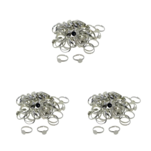 Minnieouse 100pcs Adjustable Brass 8mm Blank Round Finding bezel silver DIY Ring Base Type1