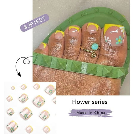 

Short Fake Nail Butterfly Daisy Rose Flower White And Green Flower Artificial Toe Nail 1ml