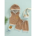 thumbnail image 3 of PaerPade 2PCS Kid Baby Boys Summer Clothes Set Sleeveless Hooded Striped Print Vest Tops + Summer Casual Drawstring Short Pants 0-24 Months 2T 3T, 3 of 9