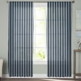 thumbnail image 3 of Navy Blue Striped Semi Sheer Curtains 63 Inch Length 2 Panels Set, Modern Abstract Art Aesthetics Sheer Kitchen Curtain Privacy Voile Window Curtain for Living Room Bedroom Rod Pocket Drapes, 3 of 7