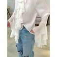 thumbnail image 4 of Blusas Casuales para Mujer, con Mangas Acampanadas, Cuello Alto y Volantes, Camisa de Verano A para Vacaciones. XL, 4 of 10
