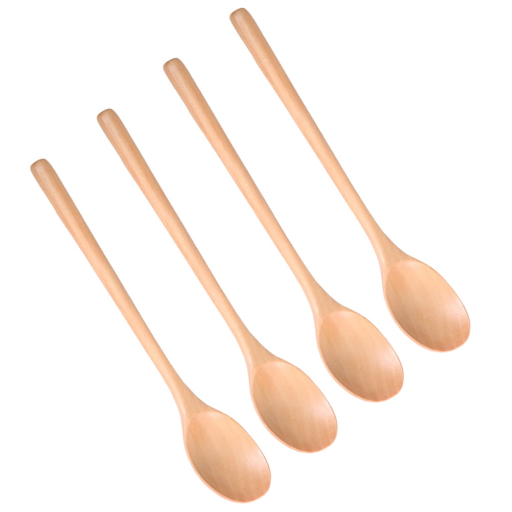 4 Pcs Wooden Spoons Long Handle Stirring Spoons Portable Eating Mixing