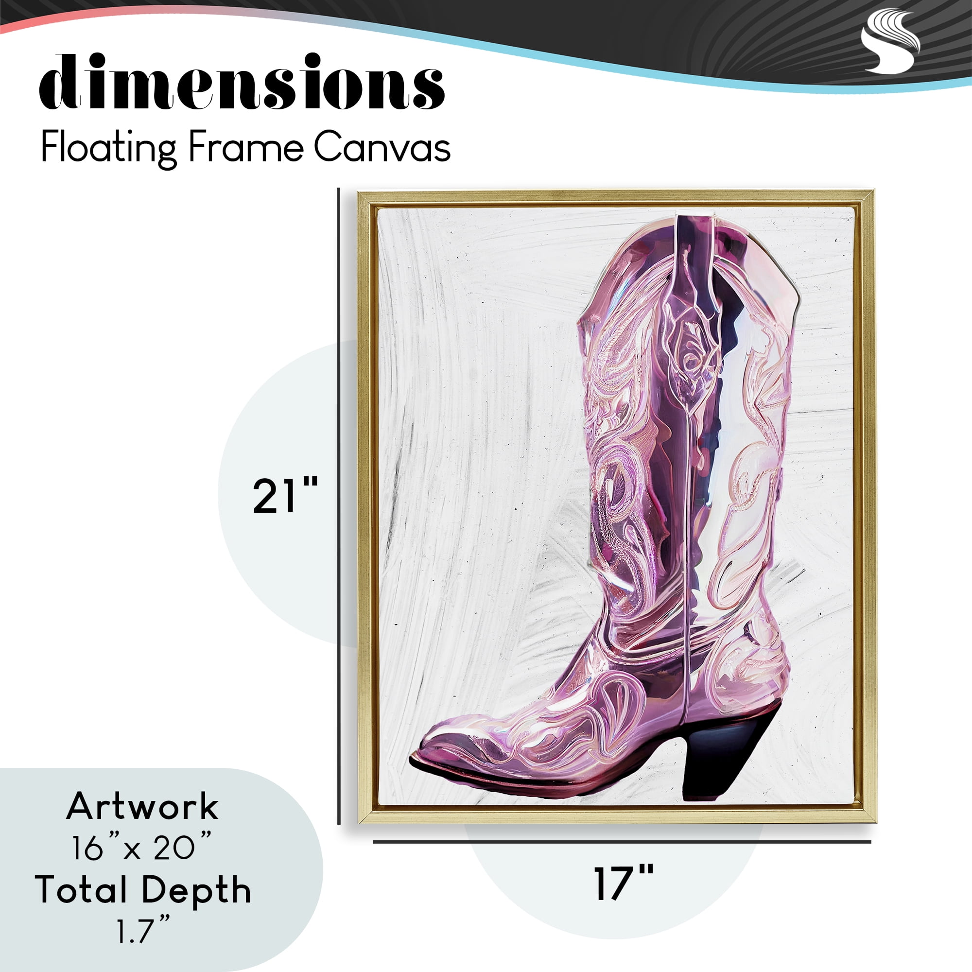Cowgirl Cinderella's Boot Gold Framed Floater Canvas Wall Art, design by Sasha
