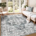 thumbnail image 2 of Hasoo 8' x 10' Area Rug for Living Room Boho Vintage Rug Non Slip Throw Rugs Floral Bedroom Rug, Gray, 2 of 6