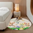 thumbnail image 3 of Round Area Rug 4ft, Easter Rabbit Eggs on Spring Flowers Non-Slip Non-Shedding Floor Mat, Watercolor Butterfly on Linen Washable Sturdy Carpet for Living Room Bedroom Home Decor, 3 of 9