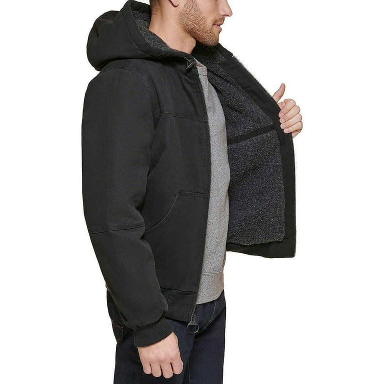 G.H. Bass & Co. Men’s Hooded Cotton Canvas Shell Workwear Jacket  (Black,Small)