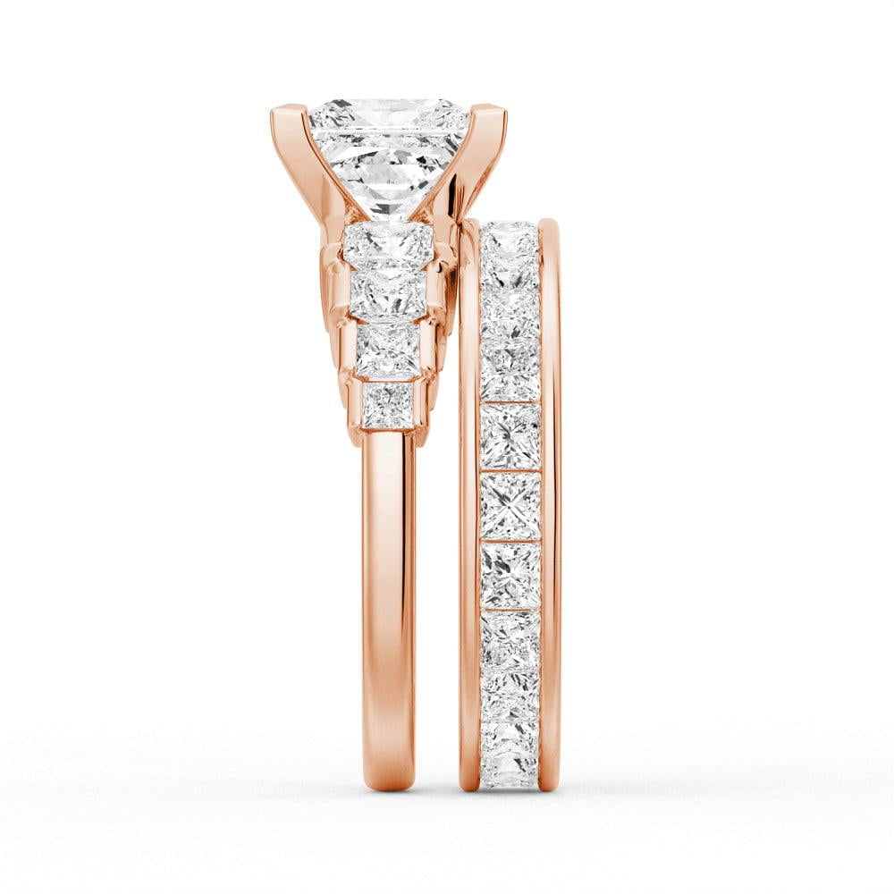 ESTE ORIGIN 4Ct Princess Cut Moissanite Engagement Ring Set - Bridal Wedding Ring Set with Eternity Band 14K Rose Gold US 6.5