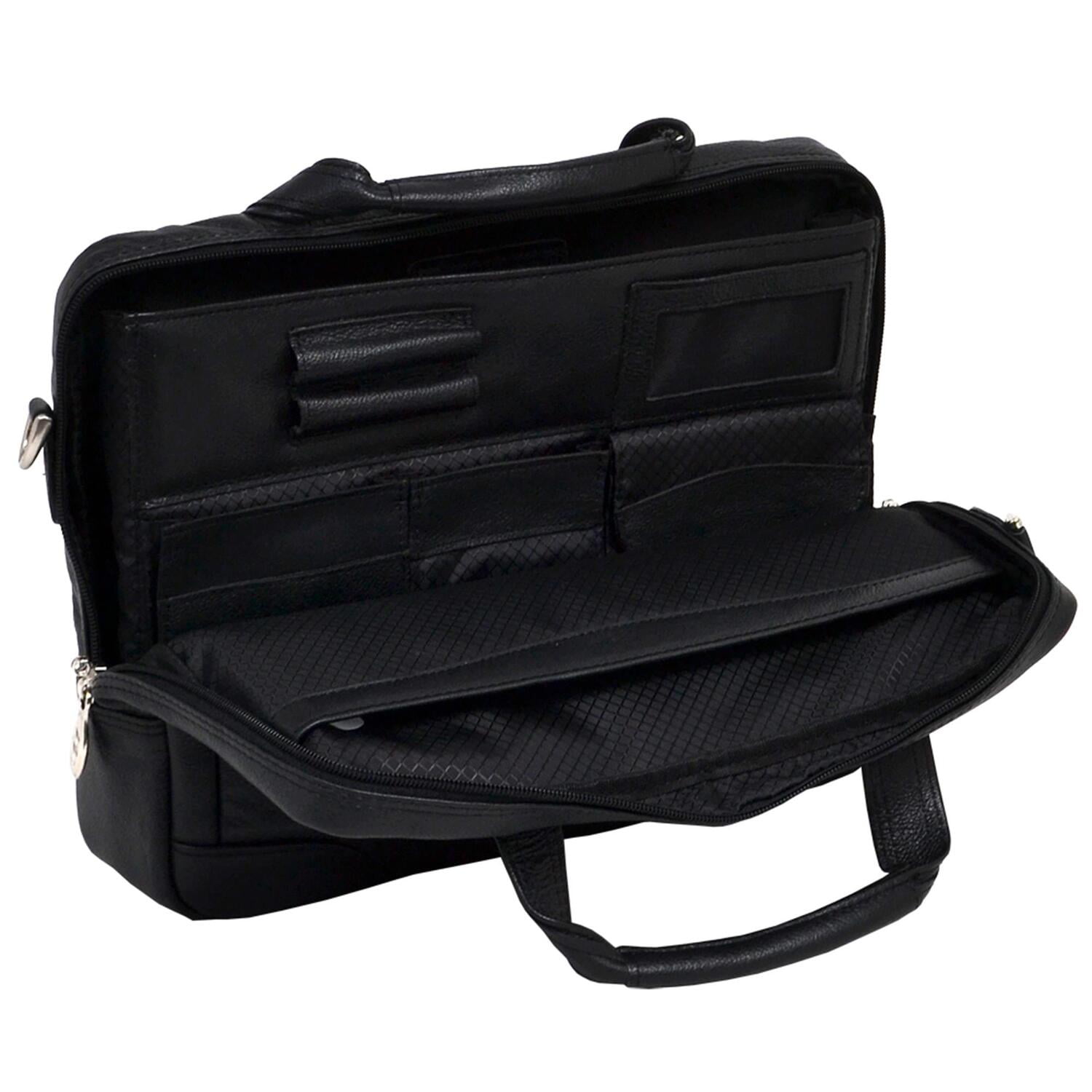 S Series | BRONZEVILLE | 15" Medium Leather Laptop & Tablet Briefcase - Black