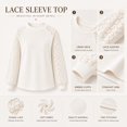thumbnail image 6 of ZDNIXIAN Loose Fit Tees Blouses ,Hollow Lace Raglan Puff Long Sleeve Top, Crew Neck Loose Fit Solid Color Pullover Shirt, 6 of 7