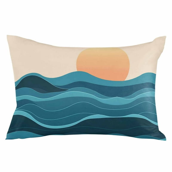 Teal Waves Throw Pillow Cover 20 x 30 Inch Decorative Pillow Cover Watercolor Sun Turquoise Ombre Lumbar Pillowcase Seasonal Rectangle Cushion Case for Couch Sofa Bed Living Room