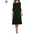 thumbnail image 1 of Vestido Luxtrada para mujer, liso, informal, básico, cómodo, holgado, de corte A, con mangas 3/4 (negro, 2XL), 1 of 5