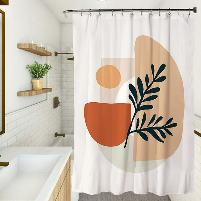 Abstract Orange Minimalist Fabric Shower Curtain Aesthetic Boho