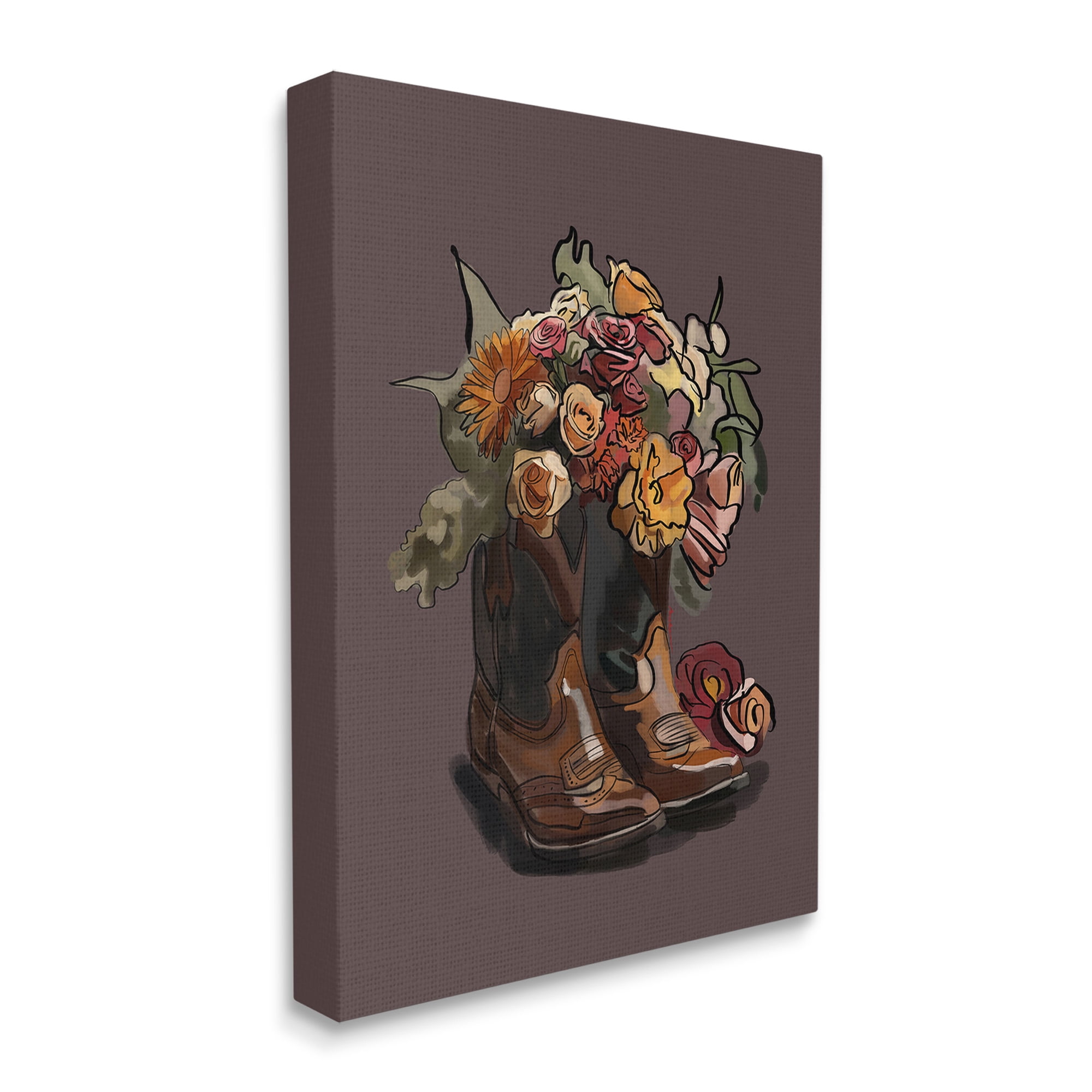 Stupell Industries Modern Floral Boot Bouquet Botanical & Floral Painting Gallery Wrapped Canvas Art Print Wall Art, 24 x 30