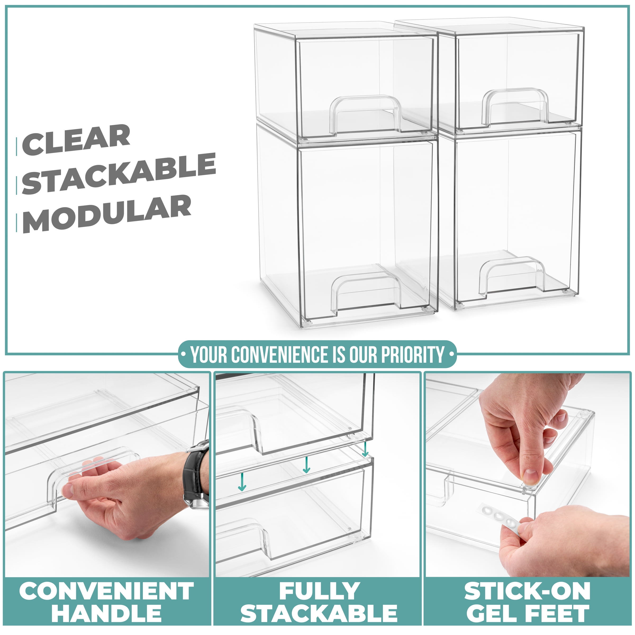Sorbus Tall & Small Acrylic Storage Drawers, Clear Baby Organizer Bins, 4-Pack