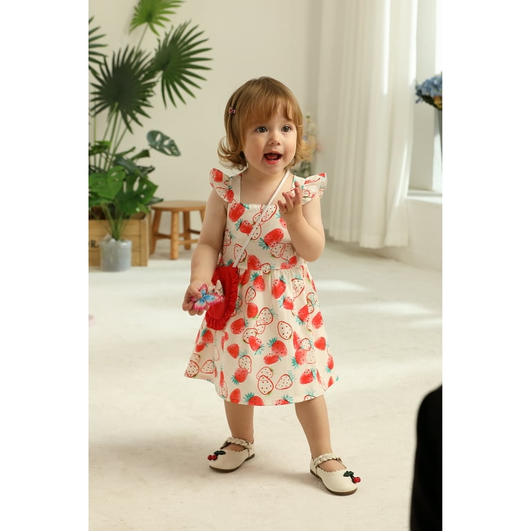 Baby Girls Clothes Newborn Girls Strawberry Dress 3 Months Girls Summer Dress 6 Months Girls Sundress Sleeveless Dress with Cute Bag Red