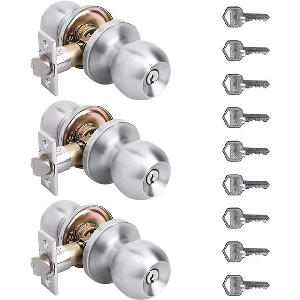 YIHATA 3 Pack Keyed Alike Doorknobs, Entry Doorknob Lock with Keys