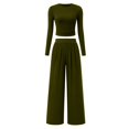 thumbnail image 5 of Feancey Womens Elegant 2 Piece Outfits Fall Casual Wide Leg Pant Sets Solid Color Slim Fit Crop Tops Travel Outfit Fashion Lounge Two Piece Set Limited Time Army Green XXL, 5 of 5