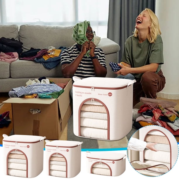 Xihbxyly Bolsa de Almacenamiento, Gran Capacidad, Cierre de Cremallera, Diseño de Doble Cremallera, Asas Reforzadas de Algodón y Lino, Organizador de Ropa y Colchas para Dormitorio, Fácil de Plegar y