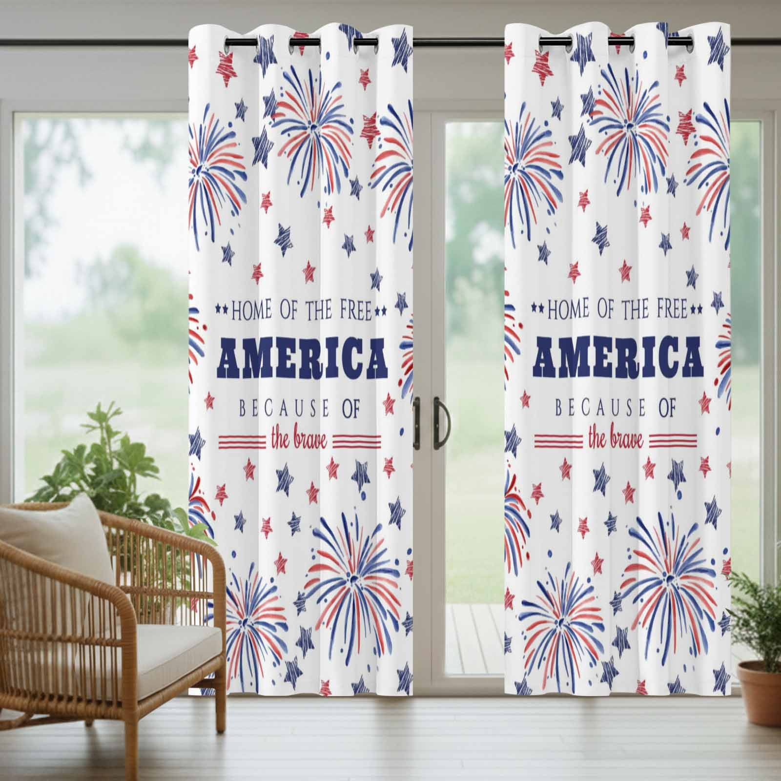 Independence Day Outdoor Curtains for Patio, America Fireworks Red Blue Navy Star Sunshade Privacy Drapes Grommet Waterproof Outside Curtains for Porch/Cabana/Balcony 54"x 108", 1 Panel