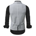 thumbnail image 3 of BiZtdJrK Men Striped Suit Vest Lapel Double Breasted Business Casual Dress Waistcoat Slim Fit Stylish Vests with Pockets Gray M, 3 of 5