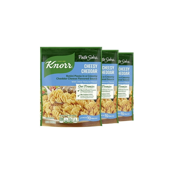 Knorr Pasta Sides For Delicious Quick Pasta Side Dishes Cheesy Cheddar Rotini No Artificial Flavors, No Preservatives, No Added MSG 4.3 oz, Pack of 3