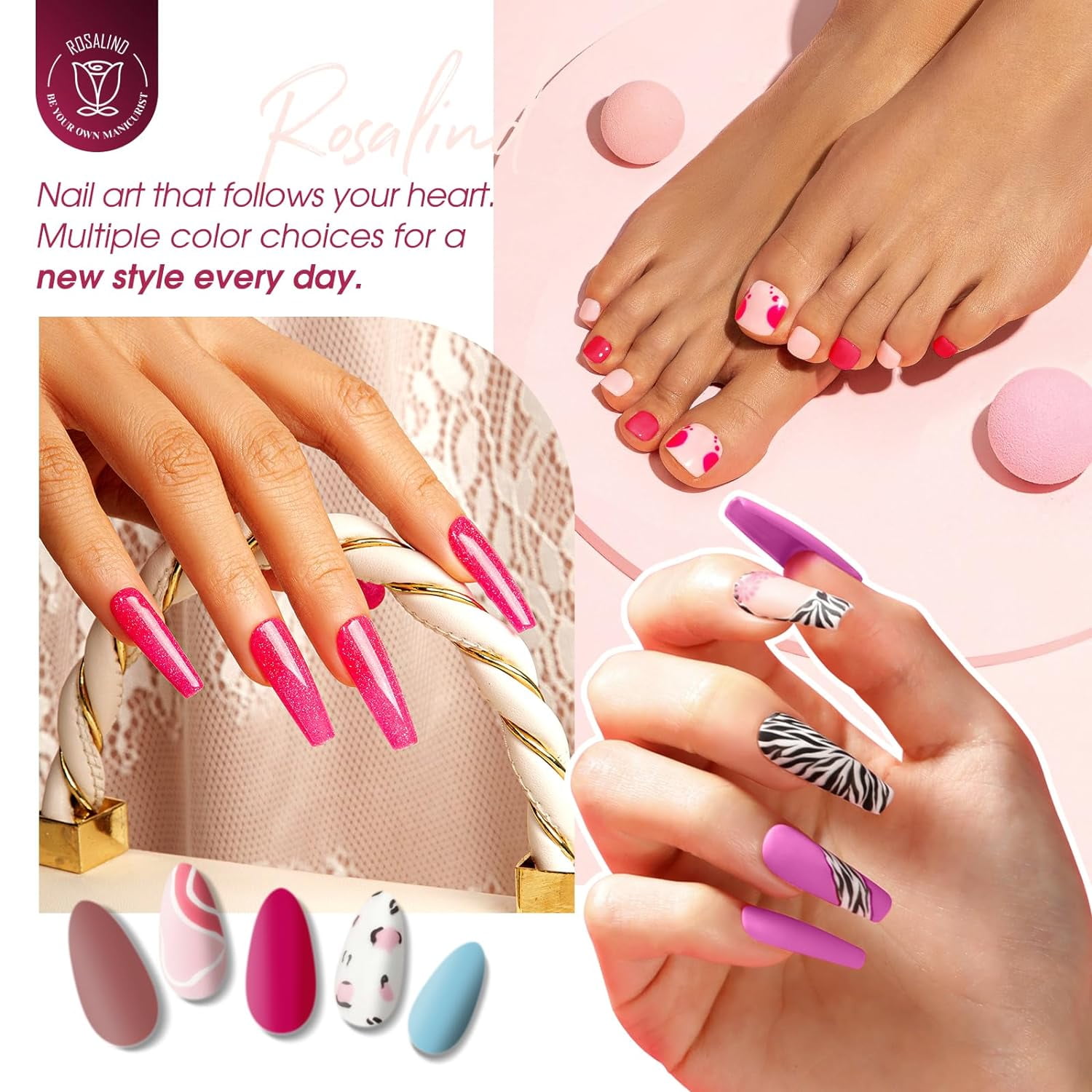 Wiher Glitter Gel Polish Set, 24 Pcs Glitter Hot Pink Glitter Blue Purple Gel Nail Polish with Base & Top Coat, Soak off Need U V/LED Macaron Rainbow Colors Nail Art Gift