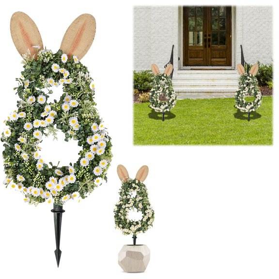 Easter Bunny Trees, Spring Season Front Door Yard Decoration, Summer Farmhouse Holiday Home, Fake Cedar Potted with Ground Spike, Fake Plants for Garden, Yard, Porch, Patio Easter Day Decoration
