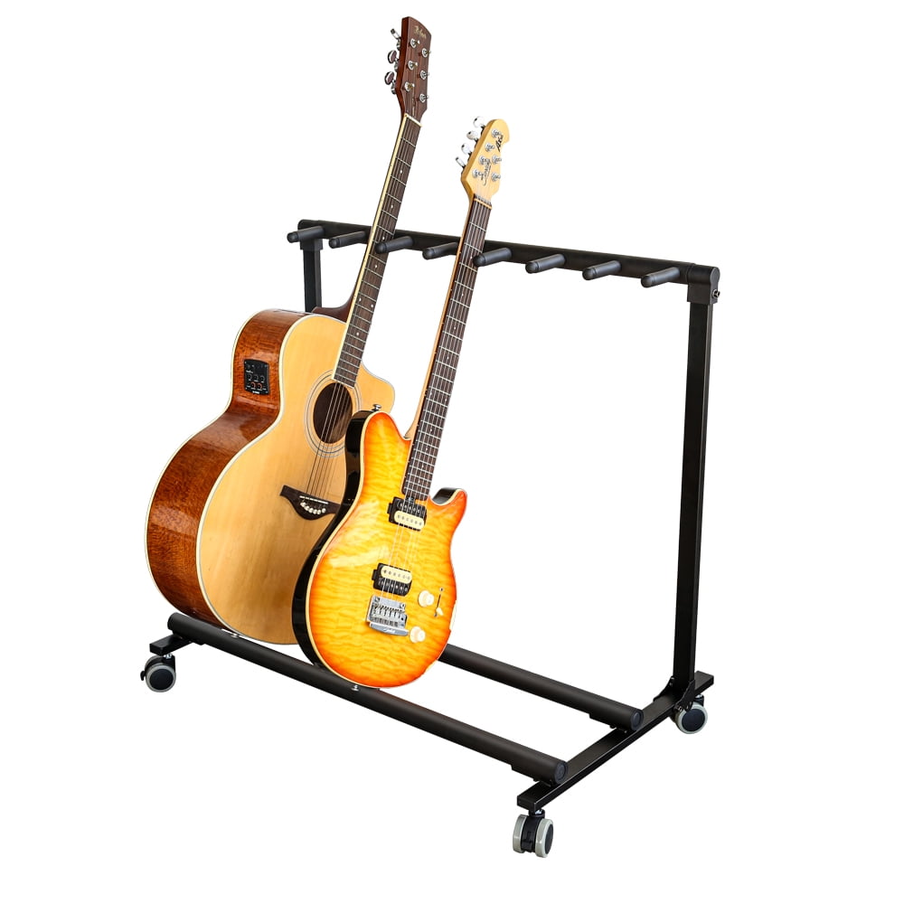 Guitar Stand Rack For Multiple Guitars, 7 Holder Metal Guitar Stand With Wheels, Movable Guitar Rack For Classical Acoustic, Electric, Ukulele, Bass Guitar, Violin