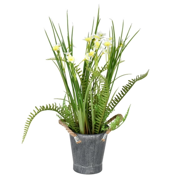 Vickerman 16.5" Artificial Daffodil in Galvanized Pot.