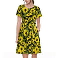 thumbnail image 1 of Fotbe Robe Tournesols à Motif Vintage Décontractée Mode Femme Manches Courtes Robe Maxi Robe T-Shirt Rayée Longue à Blocs de Couleur, 1 of 6