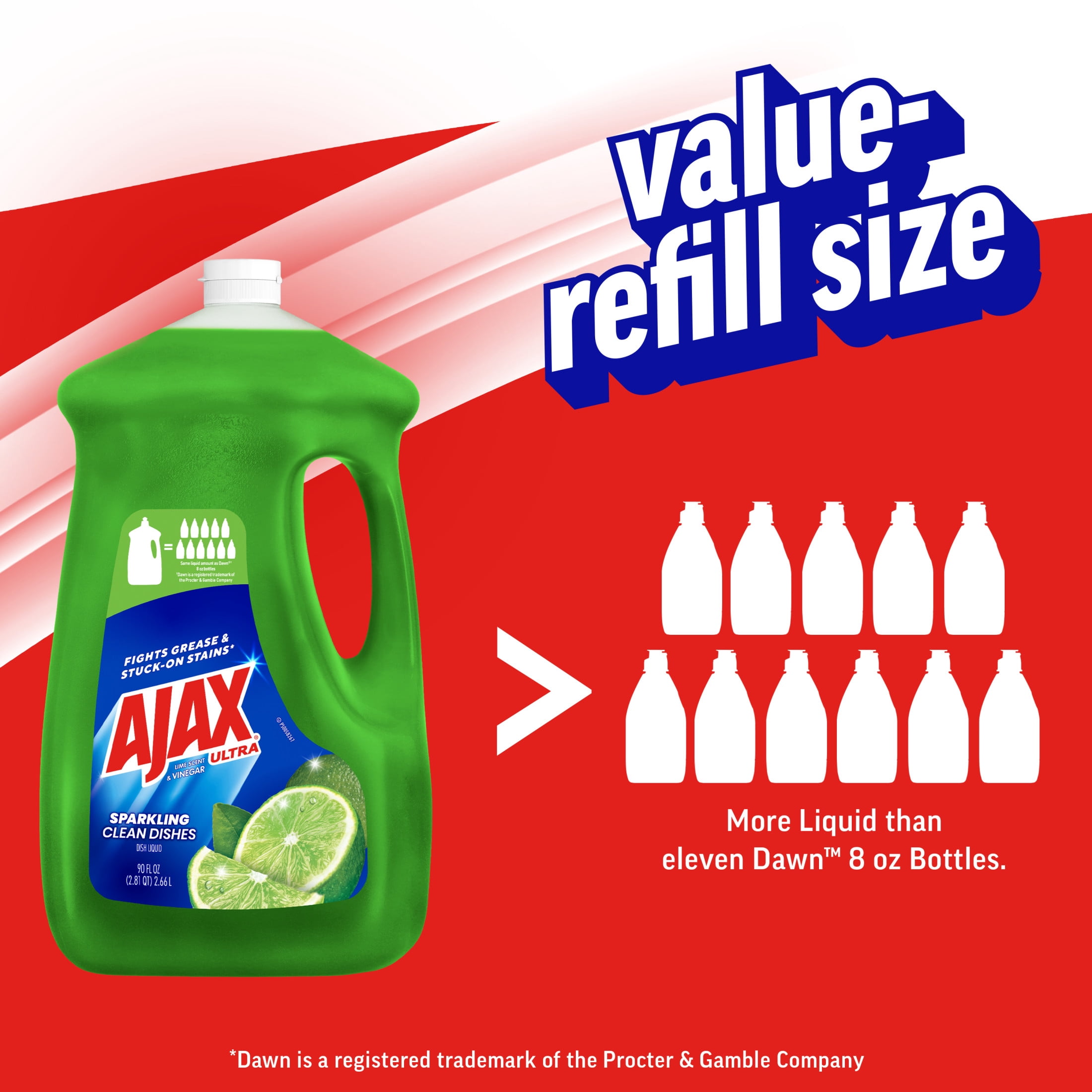 (4 pack) Ajax Ultra Liquid Dish Soap Vinegar and Lime Scent, Sparkling Clean Dishes, 90 fl oz Bottle