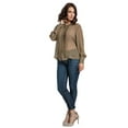 thumbnail image 3 of Miss Halladay Women Olive Chiffon Woven Button Up Blouses Pintucks Barrel Sleeve, 3 of 3