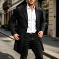 thumbnail image 2 of FRSASU Men's Trench Coat Slim Fit Single Breasted Long Windbreaker Jacket Classic Lapel Casual Overcoat with Side Pockets Black, 2 of 9