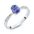 thumbnail image 2 of Gem Stone King 10K White Gold Blue Tanzanite and White Diamond Engagement Ring for Women (0.81 Cttw, Gemstone December Birthstone, Oval 7X5MM, Available in Size 5, 6, 7, 8, 9), 2 of 5