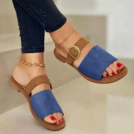 

Cathalem Women Strap Shoes Breathable Buckle Sandals Open Mixed Toe Colors Summer Beach Women s sandals Women s Wedge Sandals Blue 6.5