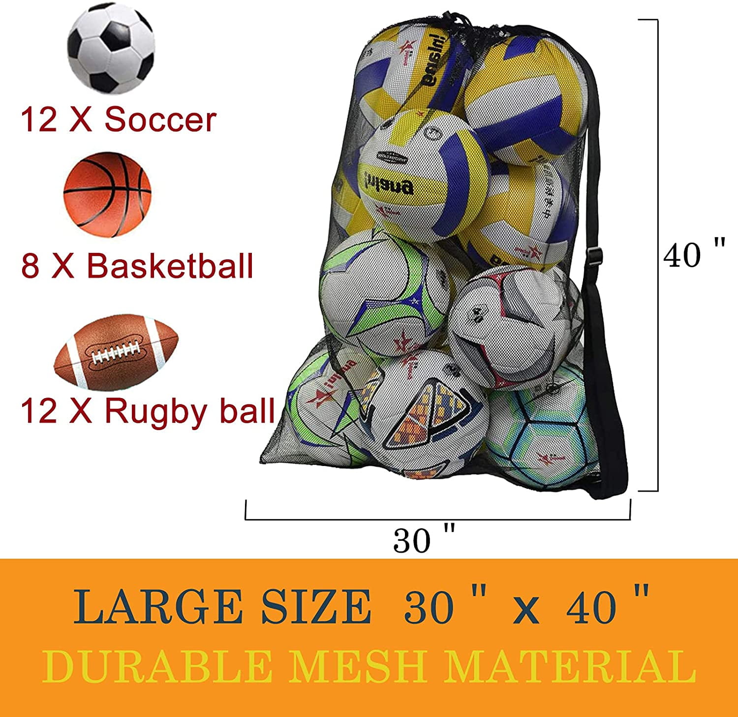 19" X 51" Details about   Extra Large Mesh Ball Bag Waterproof Equipment Duffel #1:49cm*130cm 
