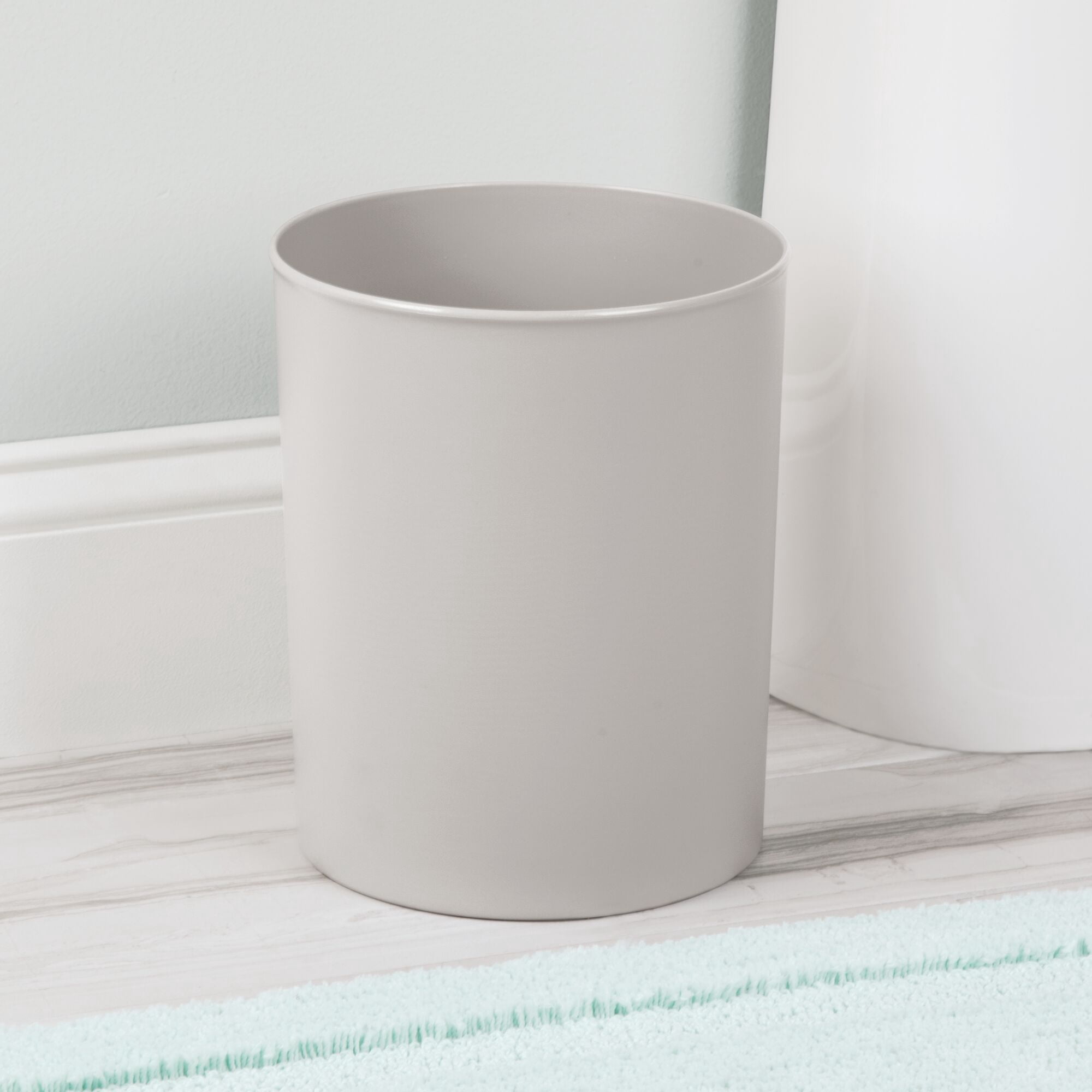 iDesign Franklin Round Bathroom Wastebasket, BPA-Free Plastic, Light Gray