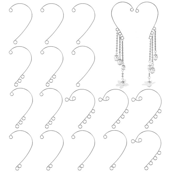 1 Box 16Pcs 4 Style 316 Stainless Steel Ear Cuff Findings Climber Wrap Around Non Piercing Earring Findings with Horizontal Loops Stainless Steel Color 55~59x36~46x0.5mm Hole: 4mm 4Pcs/style
