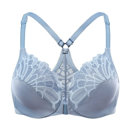 MELENECA Female Racerback Front Closure Unlined Underwire Bra for Women Slate Blue 48C