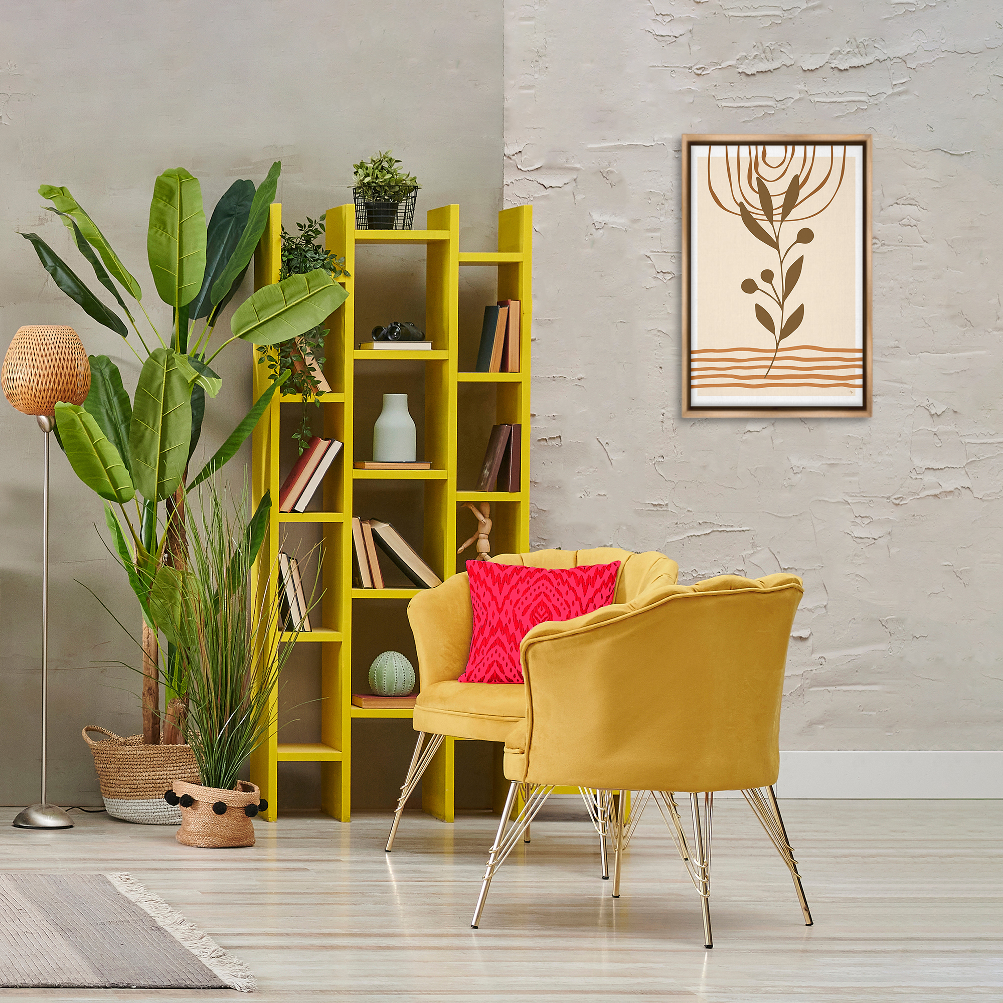 Stupell Industries Bohemian Plant Sprig Botanical & Floral Painting Brown Floater Framed Canvas Art Print Wall Art, 17 x 25